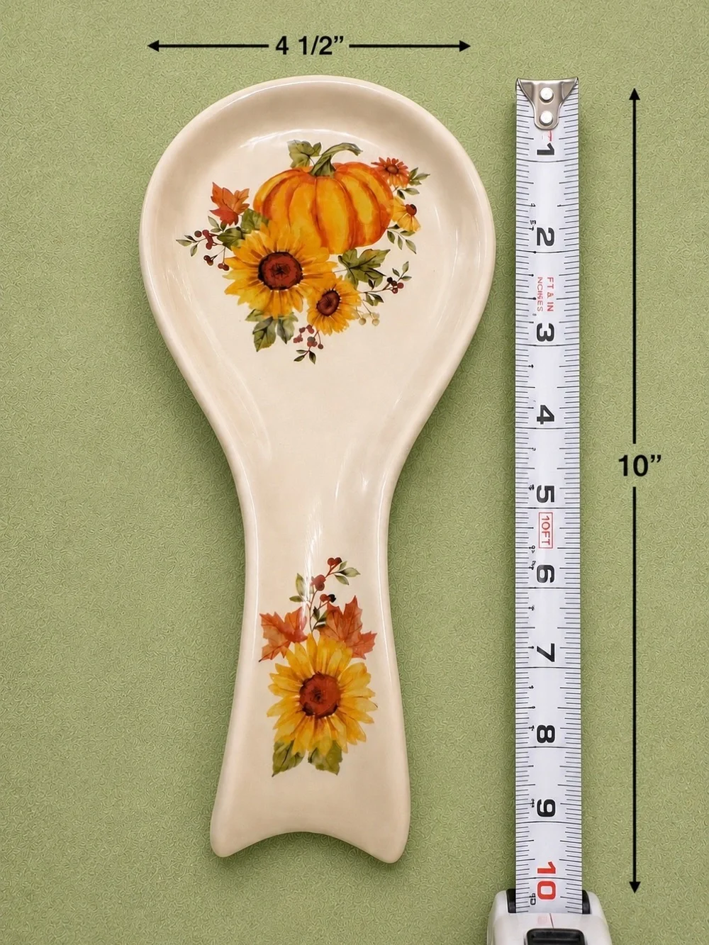 Fall Harvest Ceramic Pumpkin Spoon & Sunflower Rest, Autumn Decor 10”🌻💫